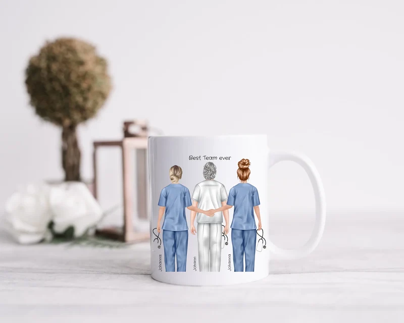 3 Beste Krankenschwester/ Pfleger Team Tasse, Personalisierter Kaffeebecher, Geschenk Kollegin, Tassendruck, Pflegerin, Ärztin, Arzt