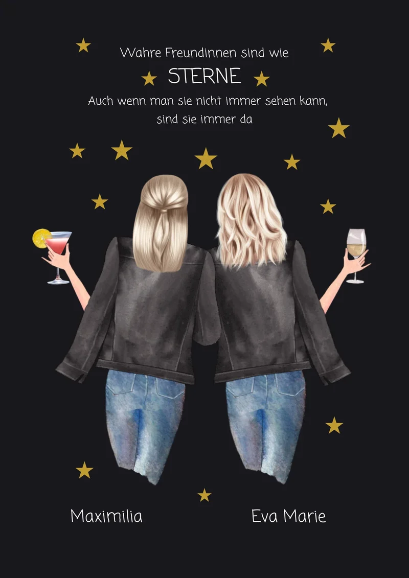 Wahre Freundinnen - 2 Beste Freundinnen personalisiertes Poster Geschenk - Freundinnen Bild - Weihnachtsgeschenk