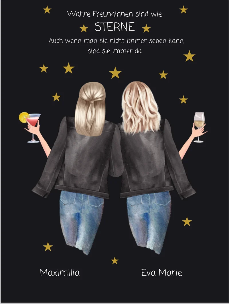 Wahre Freundinnen - 2 Beste Freundinnen personalisiertes Poster Geschenk - Freundinnen Bild - Weihnachtsgeschenk