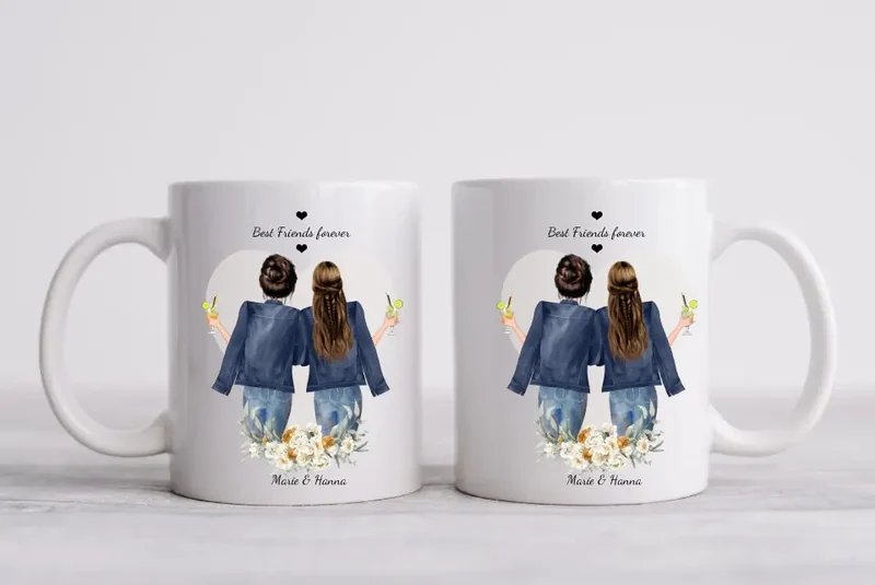 Personalisierte Tassen, 2 Beste Freundinnen Geschenk Tasse, Personalisierter Kaffeebecher, Geschenk Freundin, Familie, Schwester, Kollegin
