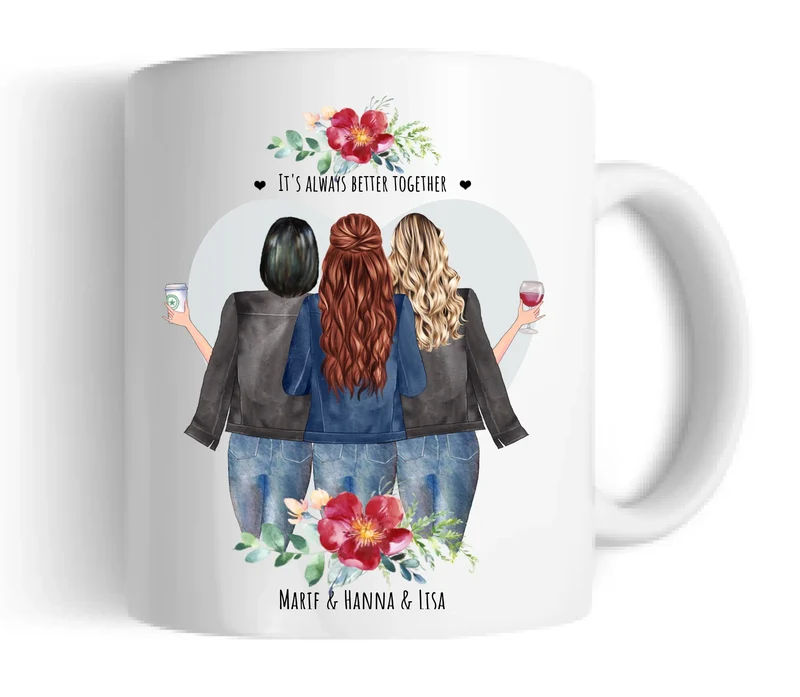 3 Beste Freundinnen Tasse – Personalisiertes Geschenk - Geburtstag & Weihnachten