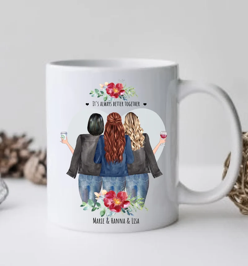 3 Beste Freundinnen Tasse – Personalisiertes Geschenk - Geburtstag & Weihnachten
