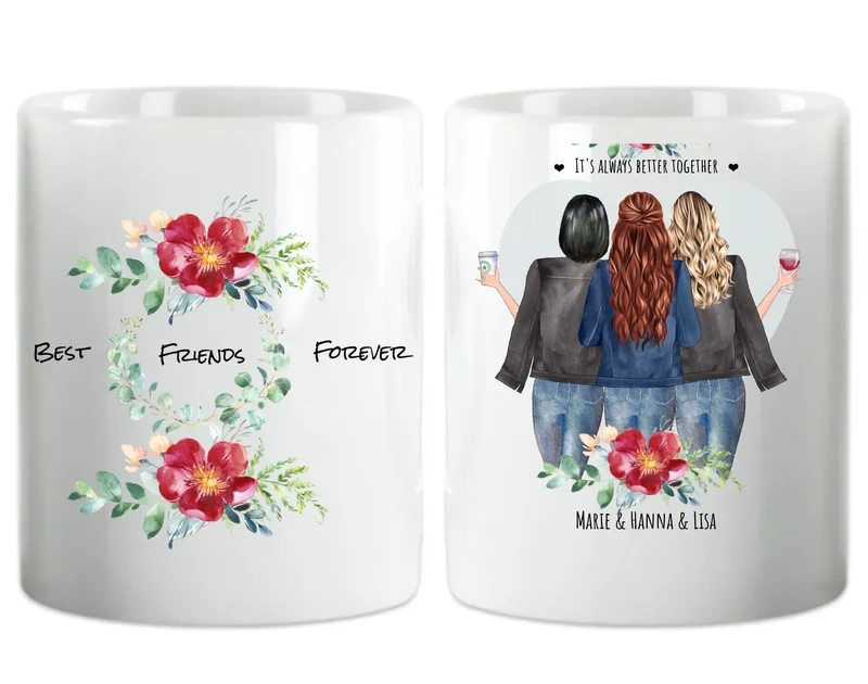 3 Beste Freundinnen Tasse – Personalisiertes Geschenk - Geburtstag & Weihnachten