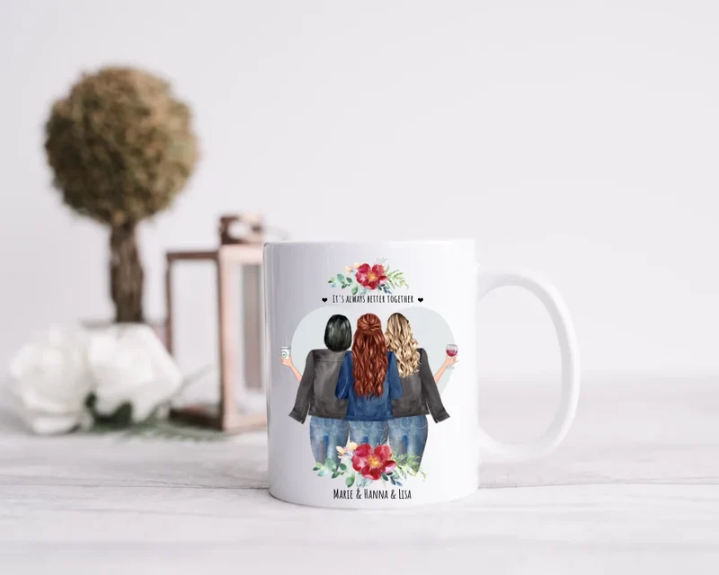 3 Beste Freundinnen Tasse – Personalisiertes Geschenk - Geburtstag & Weihnachten