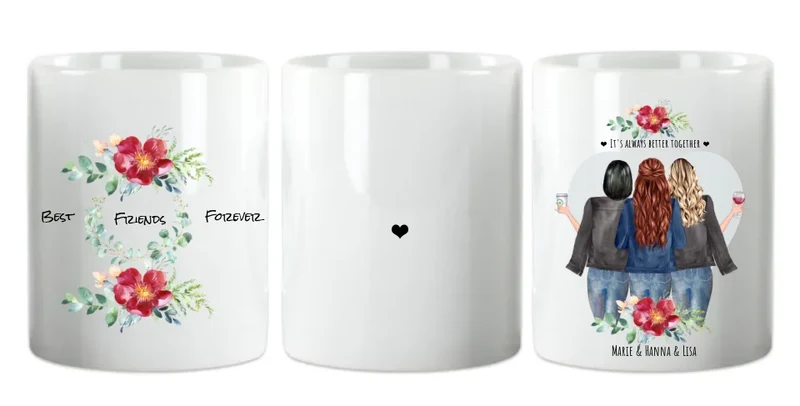 3 Beste Freundinnen Tasse – Personalisiertes Geschenk - Geburtstag & Weihnachten