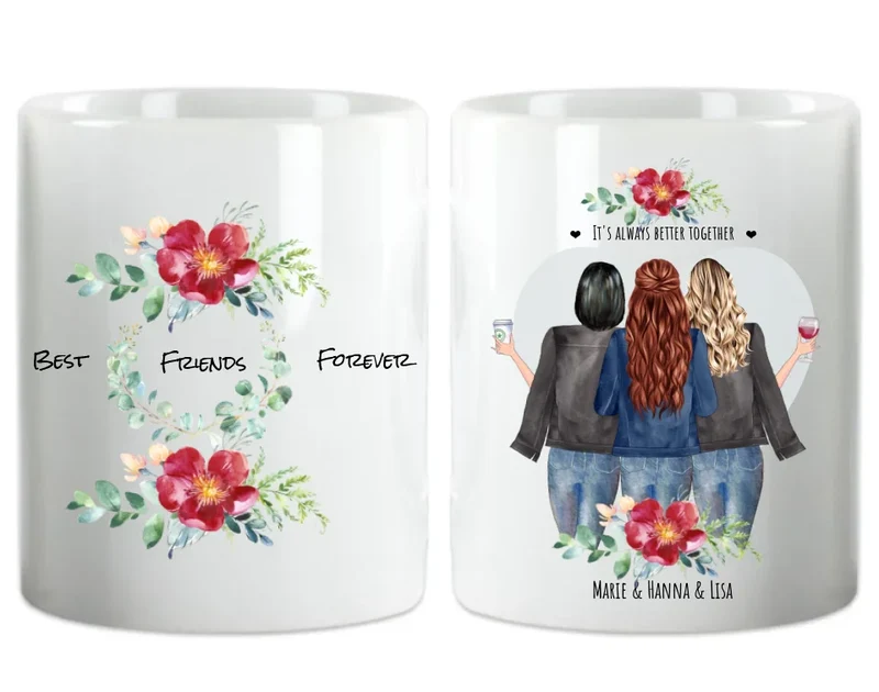 3 Beste Freundinnen Tasse – Personalisiertes Geschenk - Geburtstag & Weihnachten