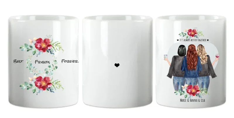 3 Beste Freundinnen Tasse – Personalisiertes Geschenk - Geburtstag & Weihnachten