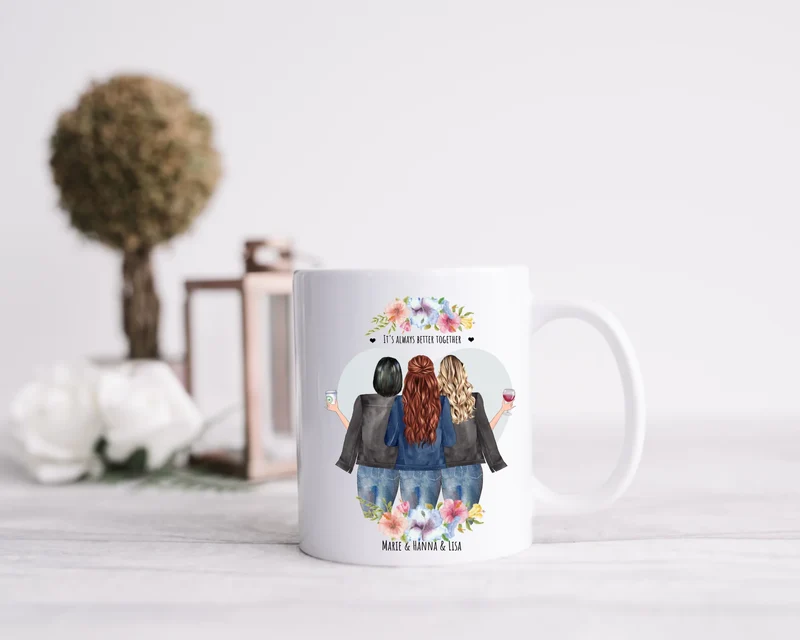 3 Beste Freundinnen Tasse personalisiert - Beste Freundin Geburtstagsgeschenk