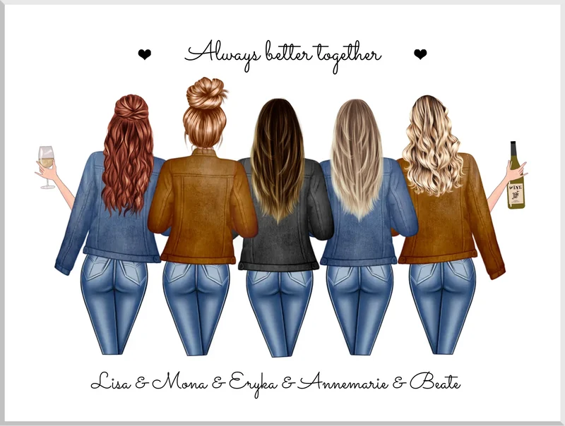 5 beste Freundinnen Poster personalisiert | Bild Geschenk für Freundin mit Spruch