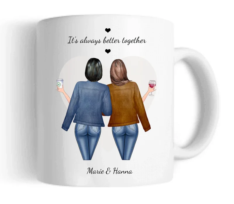 Beste Freundin Tasse mit 2 Freundinnen - für Schwester,Mama, Cousine, Kollegin