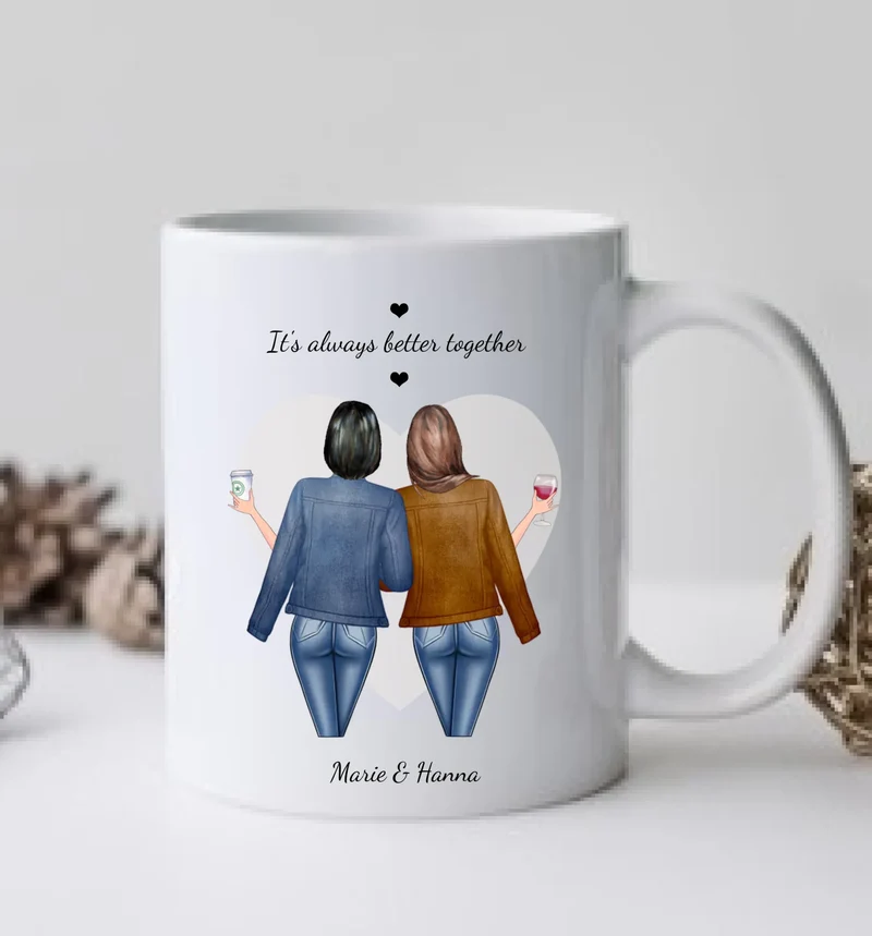 Beste Freundin Tasse mit 2 Freundinnen - für Schwester,Mama, Cousine, Kollegin