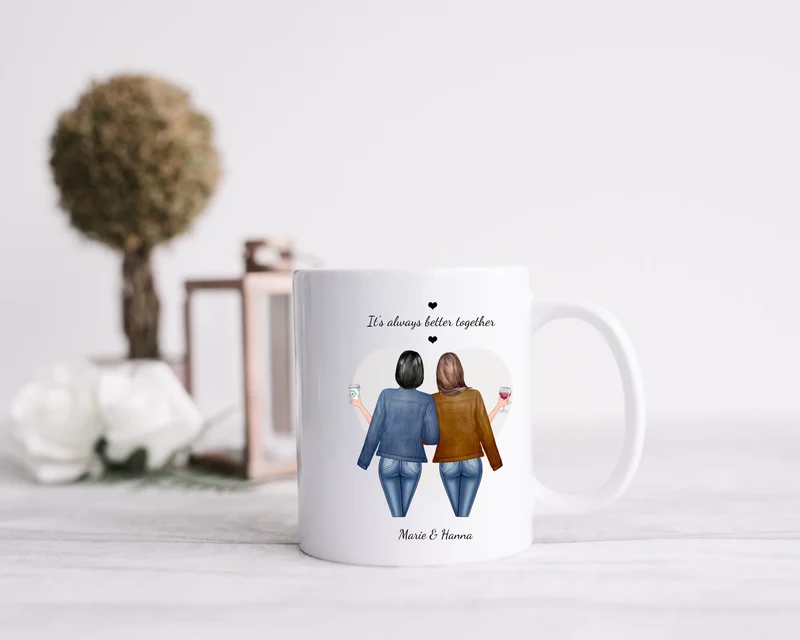 Beste Freundin Tasse mit 2 Freundinnen - für Schwester,Mama, Cousine, Kollegin