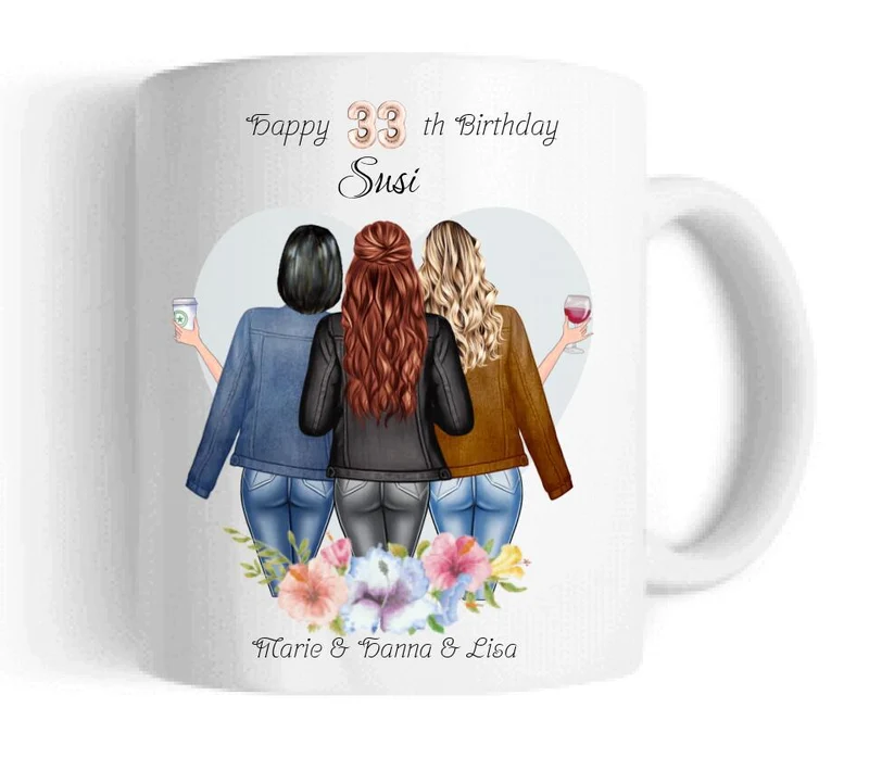 Beste Freundin 30. Geburtstag - 3 Freundinnen Tasse personalisiert