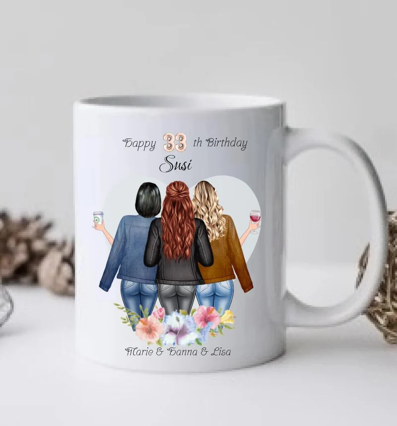 Beste Freundin 30. Geburtstag - 3 Freundinnen Tasse personalisiert