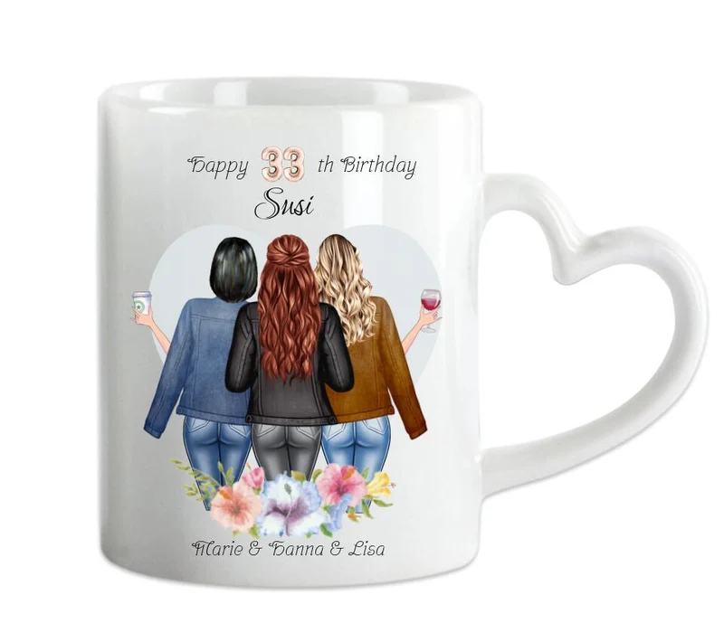 Beste Freundin 30. Geburtstag - 3 Freundinnen Tasse personalisiert