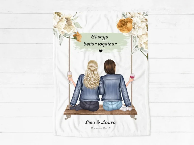 Geschenk Freundin / 2 Freundinnen personalisiert - kuschelige Fleece Premium Decke - Geburtstagsgeschenk - Weihnachtsgeschenk