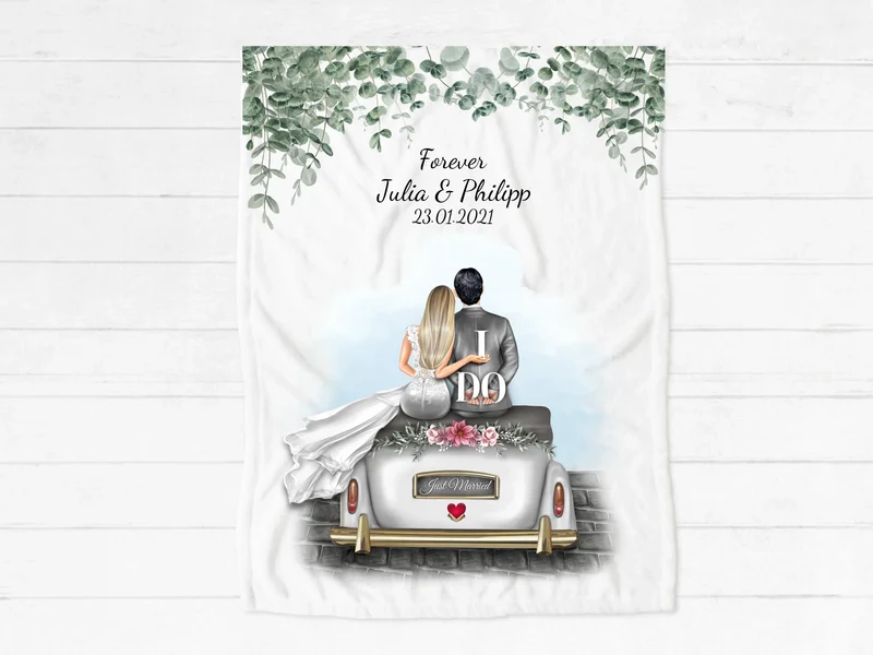 Kuschelige Fleece Premium Decke als Hochzeitsgeschenk - personalisiertes Geschenk zur Hochzeit - Kuscheldecke