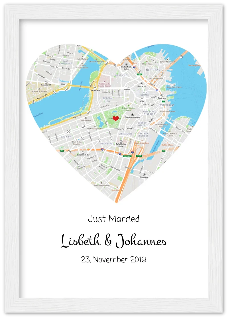 Personalisiertes Hochzeitsgeschenk - Poster im MAP-STYLE - Geschenkidee Hochzeit Herz - Hochzeitstaggeschenk - Valentinstaggeschenk