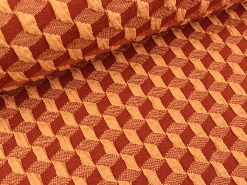 Reststück 70cm - Hamburger Liebe 3D-Relief Jacquard Plain Stitches Diced Knit brucciato-melone