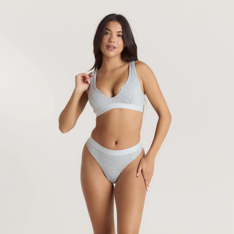 Weiches Geripptes Push-Up Bralette - Grauer Melange
