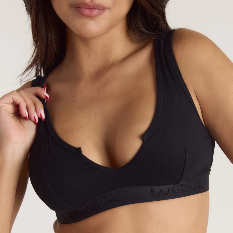 Weiches Geripptes Push-Up Bralette - Schwarz