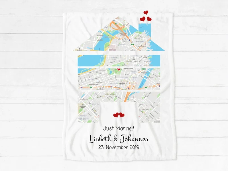 Wo alles begann Stadtkarte - Premium Decke aus Polarfleece - Geschenk Hochzeit - Valentinsgeschenk - Weihnachtsgeschenk