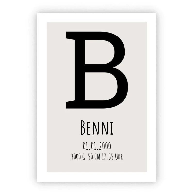 Monogramm Poster - Personalisiertes Geburtsposter - Name Datum -Minimalistisch individuell Geschenk Namensposter