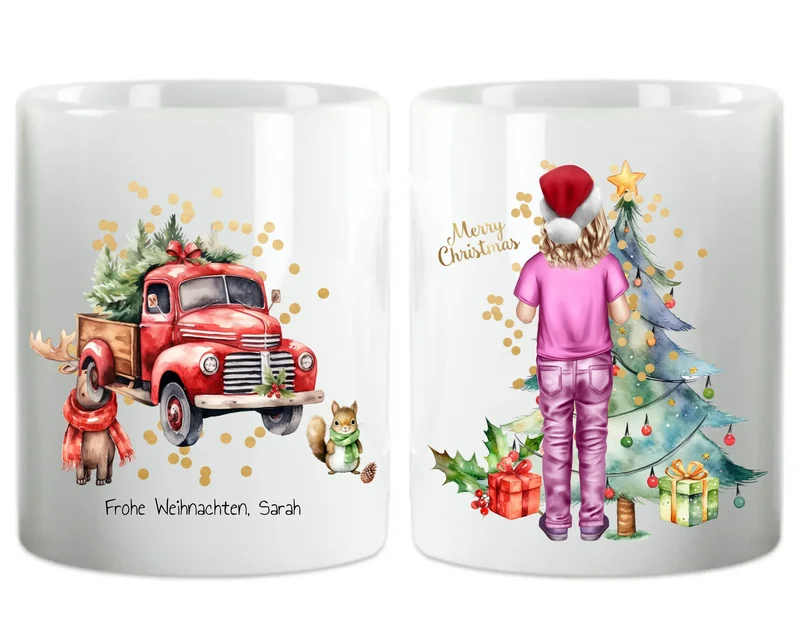 Weihnachtsgeschenk personalisierte Weihnachtstasse für Kinden mit Namen und Outfit gestaltbar