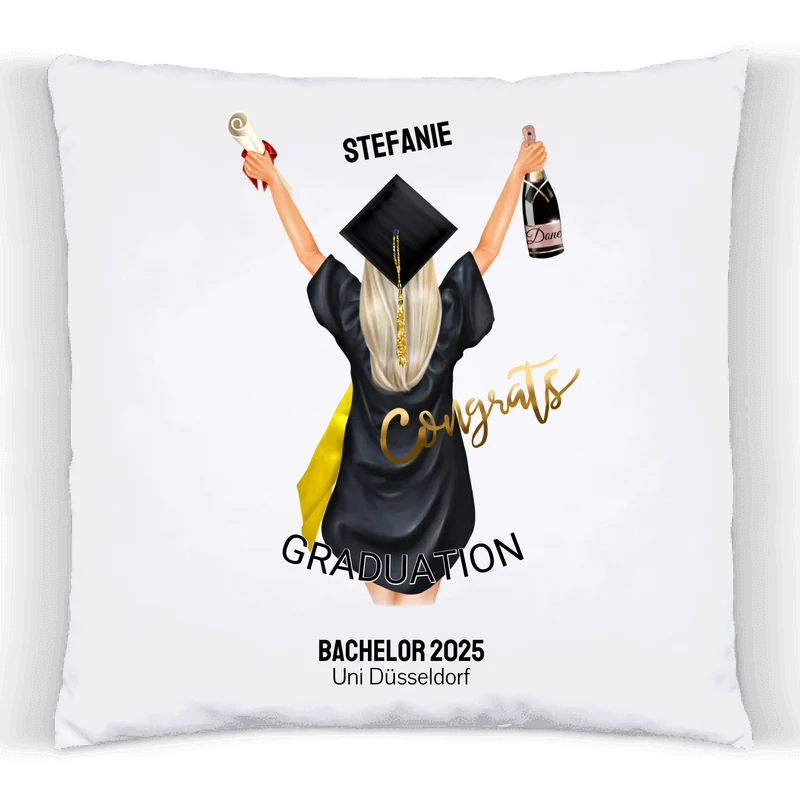 Personalisiertes Kissen Geschenk Studienabschluss, Schulabschluss zum Doktor, Master, Bachelor & Abitur, Absolventin