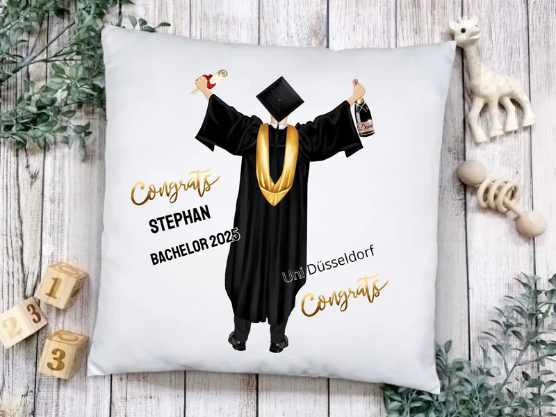 Personalisiertes Kissen Geschenk Studienabschluss, Schulabschluss zum Doktor, Master, Bachelor & Abitur.
