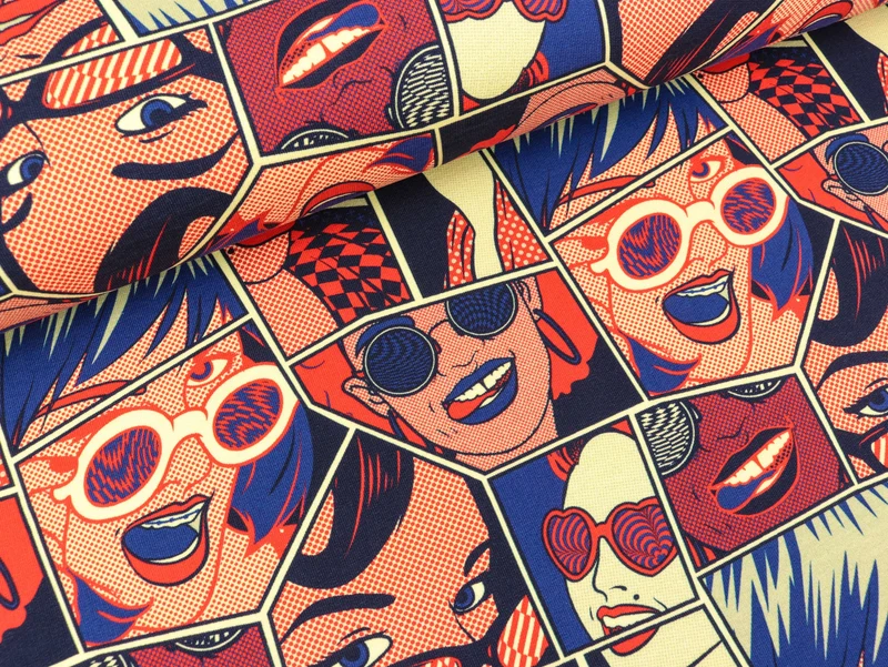 Reststück 80cm - French Terry Petra Pop Art Faces bunt