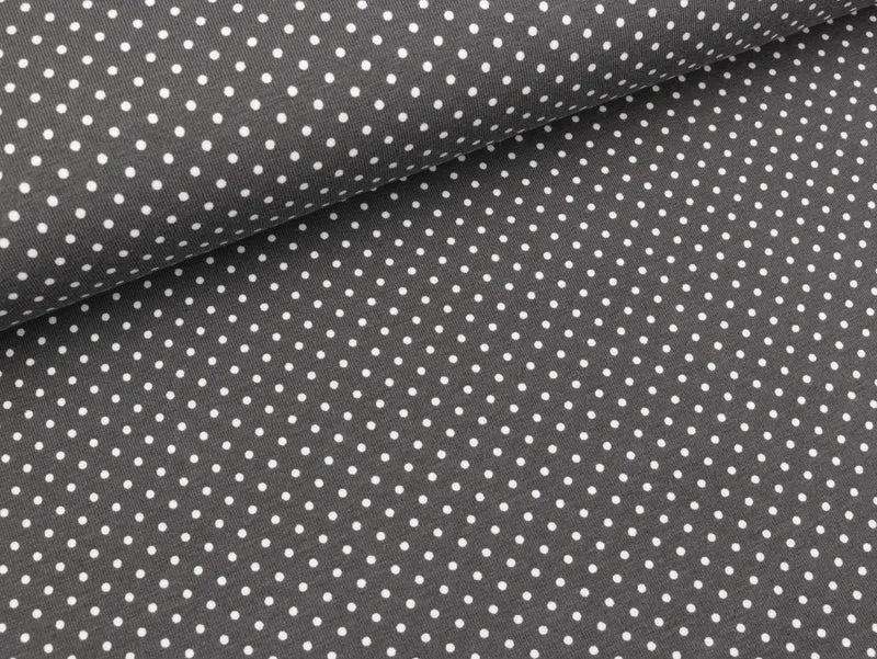 Reststück 102cm - Baumwolljersey Pindots weiß auf Dunkelgrau