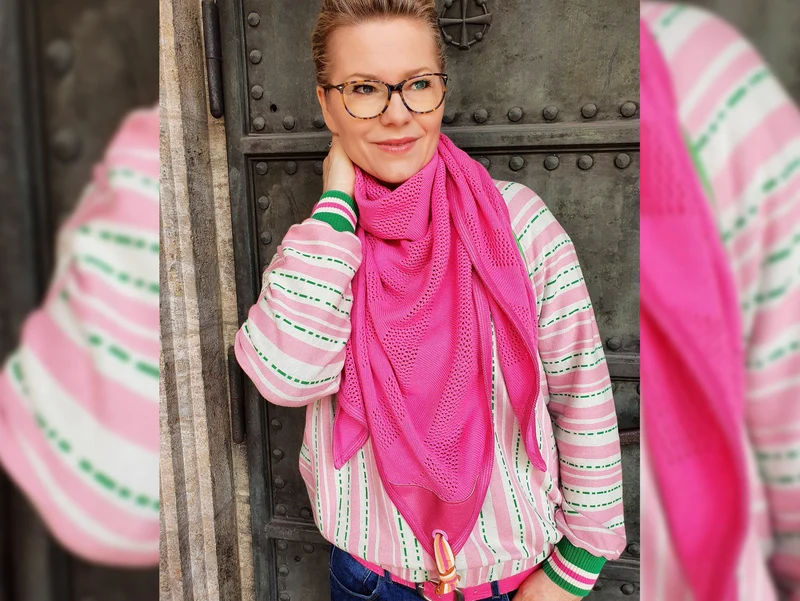 Reststück 80cm - Hamburger Liebe Jacquard Bloom Pin Stripes rosa scuro-weiß-verde erba