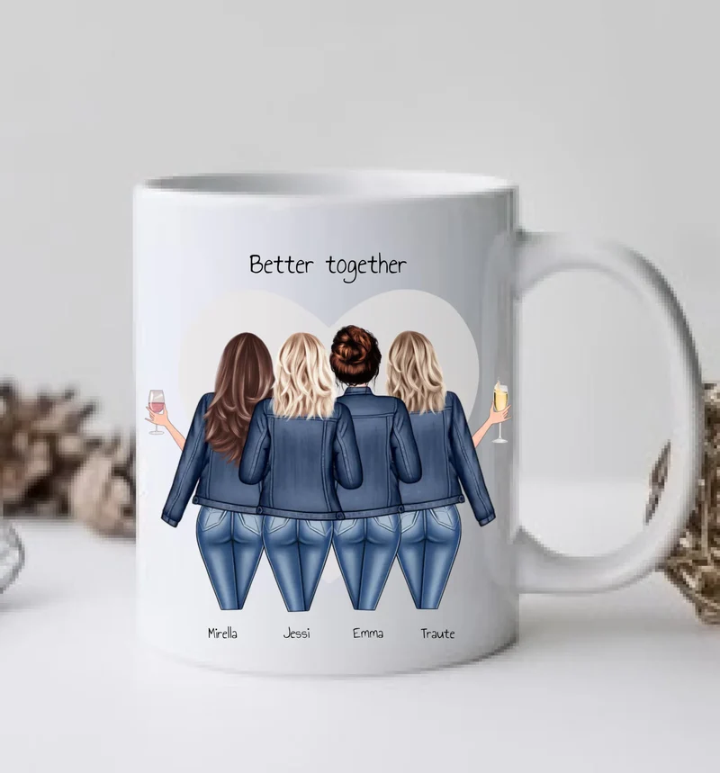 4 Beste Freundinnen Tasse personalisiert - Beste Freundin Geburtstagsgeschenk