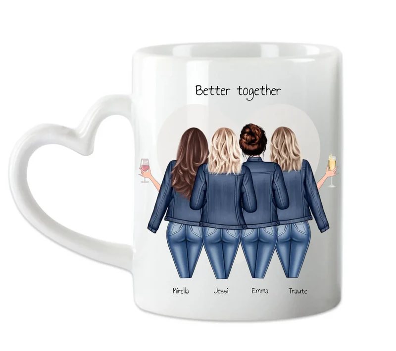 4 Beste Freundinnen Tasse personalisiert - Beste Freundin Geburtstagsgeschenk