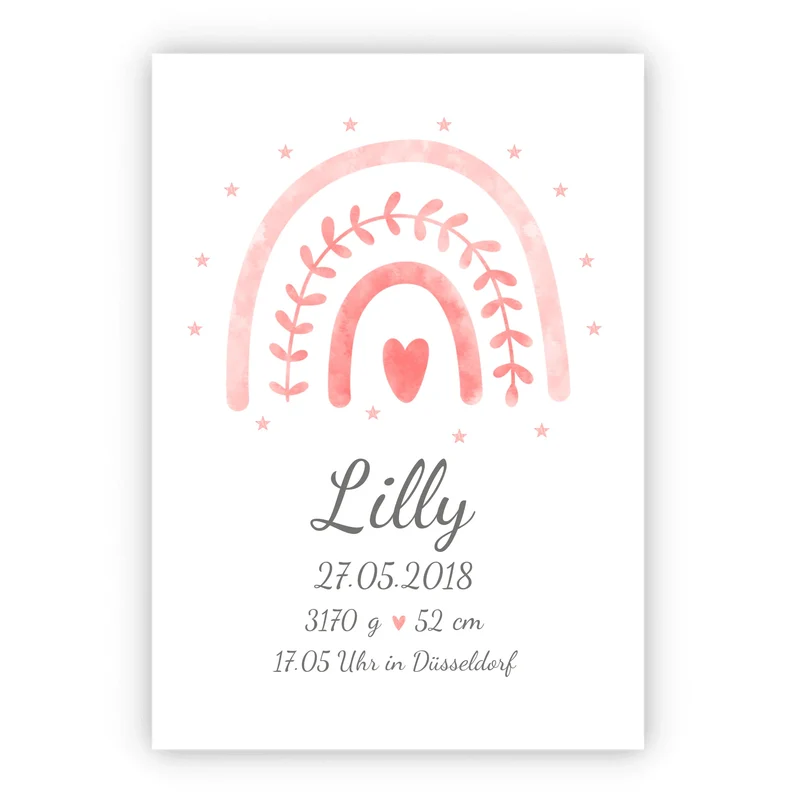 Personalisiertes Poster Geschenk zur Geburt & Taufe | Geburtsanzeige & Taufgeschenk Regenbogen