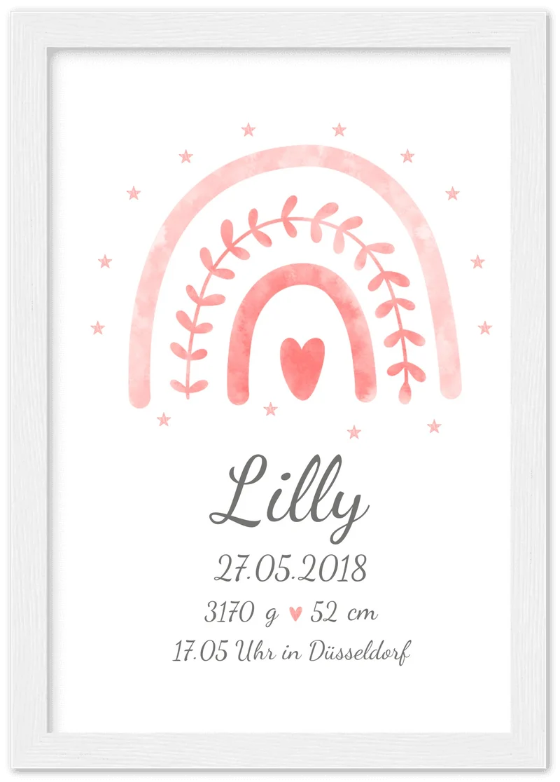 Personalisiertes Poster Geschenk zur Geburt & Taufe | Geburtsanzeige & Taufgeschenk Regenbogen