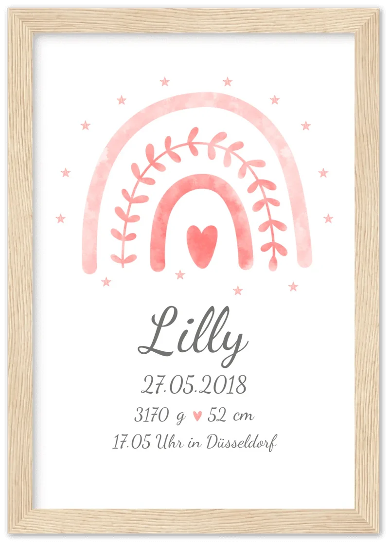 Personalisiertes Poster Geschenk zur Geburt & Taufe | Geburtsanzeige & Taufgeschenk Regenbogen