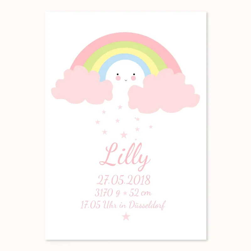 Personalisiertes Regenbogenposter - Babyposter + Geburtsanzeige