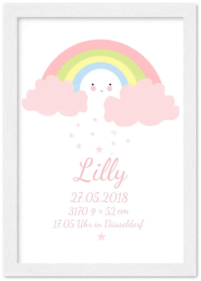 Personalisiertes Regenbogenposter - Babyposter + Geburtsanzeige