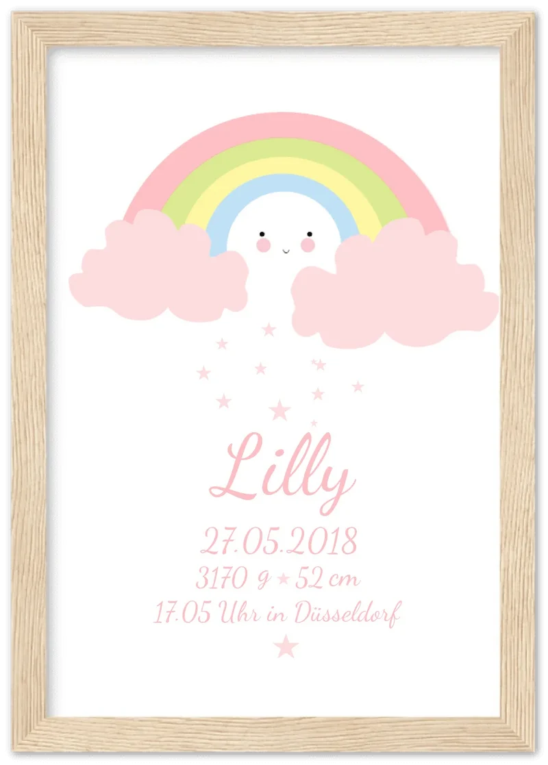 Personalisiertes Regenbogenposter - Babyposter + Geburtsanzeige