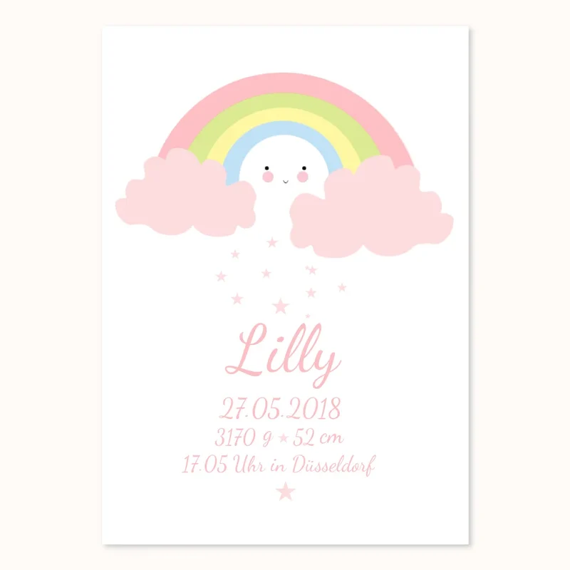 Personalisiertes Regenbogenposter - Babyposter + Geburtsanzeige