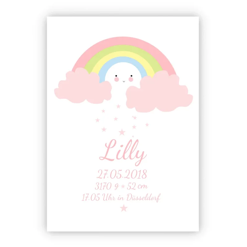 Personalisiertes Regenbogenposter - Babyposter + Geburtsanzeige