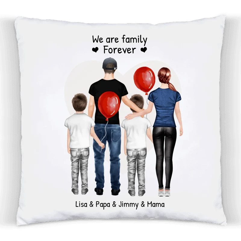 Personalisiertes Kissen Familie 2 Kinder, Geschenk Mama, Geschenk Partner, Geschenk Geburtstag, Hochzeitstag, Geburtstagsgeschenk 2