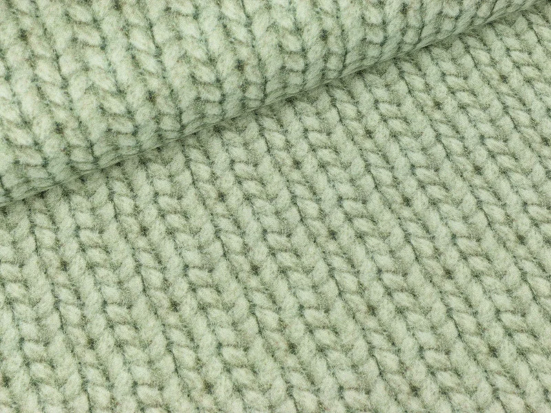 Reststück 65cm - Baumwollsweat Cosy Me Strickoptik graugrün by Cherry Picking