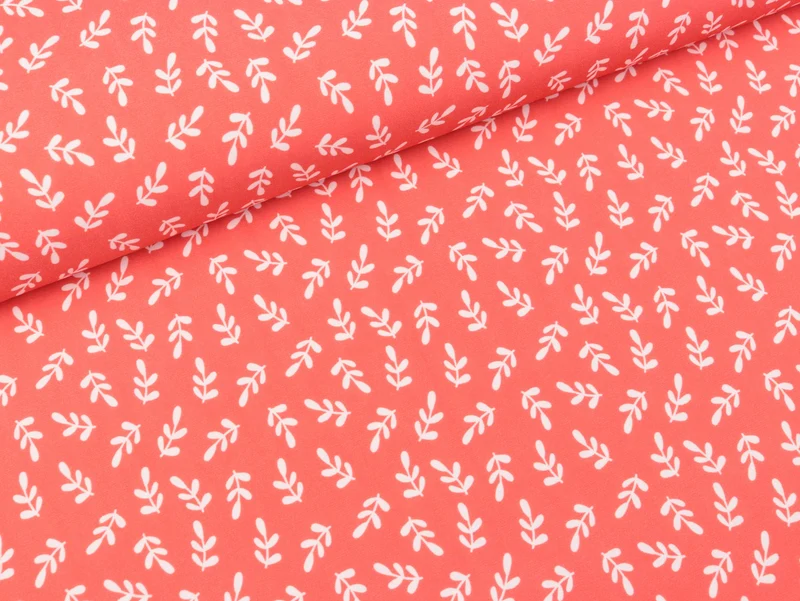 Reststück 106cm - Swim & Sport Knit Summer Breeze Zweige weiß auf Koralle