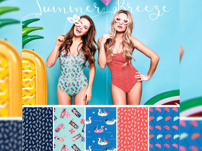 Reststück 106cm - Swim & Sport Knit Summer Breeze Zweige weiß auf Koralle