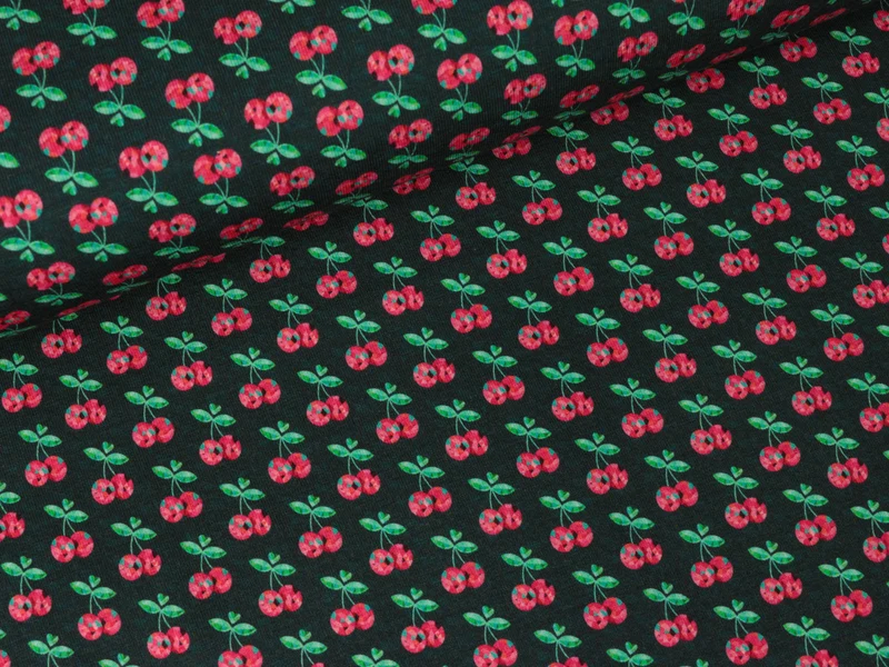 Reststück 19cm - Baumwolljersey Jolly Cherry schwarz by Jolijou