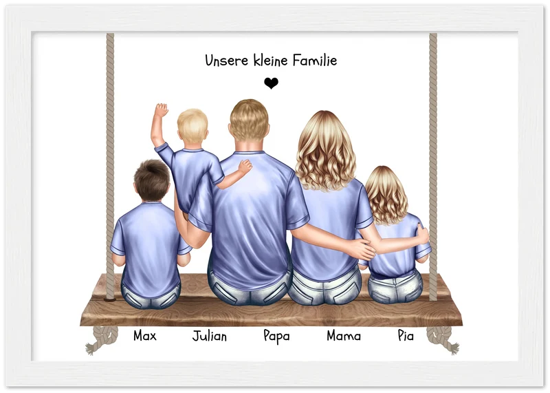 Personalisiertes Familienbild Geschenk - Familie mit Eltern und 3 Kindern