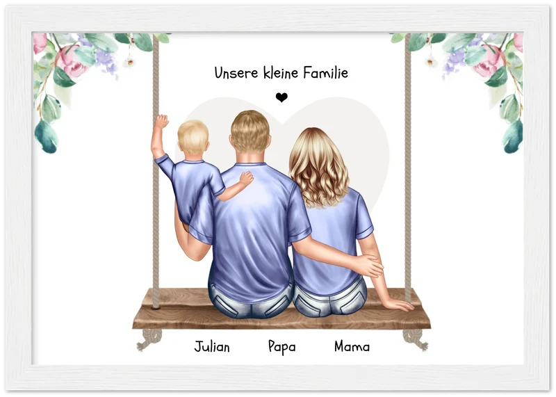 Familienbild mit 1 und 2 Kindern - Geschenk Papa -Geschenk Mama Muttertag - Geschenk Vatertag - Muttertagsgeschenk - Papa Vatertagsgeschenk
